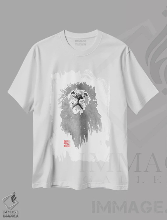تیشرت سفید طرح دار – تیشرت حیوانات ,شکار شیر اثر پِشان فروشگاه ایماژ
