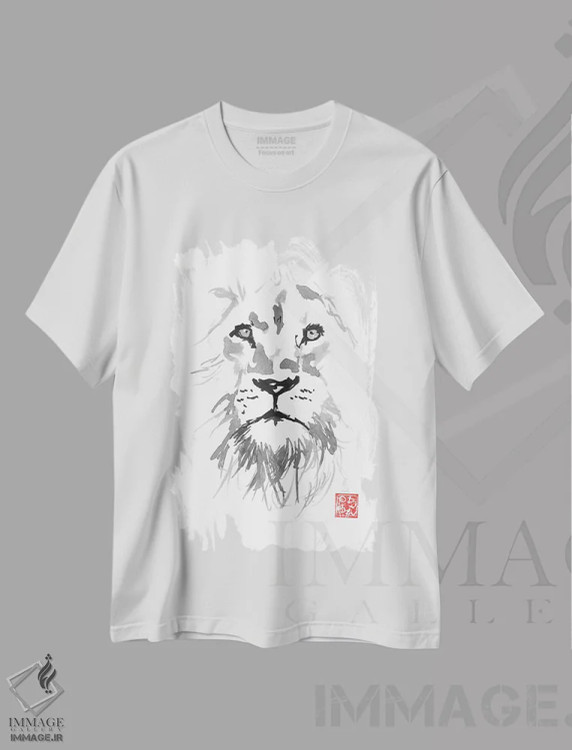 تیشرت سفید طرح دار – تیشرت طبیعت ,شیر سفید اثر پِشان immage.ir