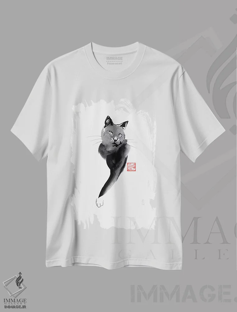 تیشرت سفید طرح دار – تیشرت گرافیکی ,خط گربه ای اثر پِشان immage.ir