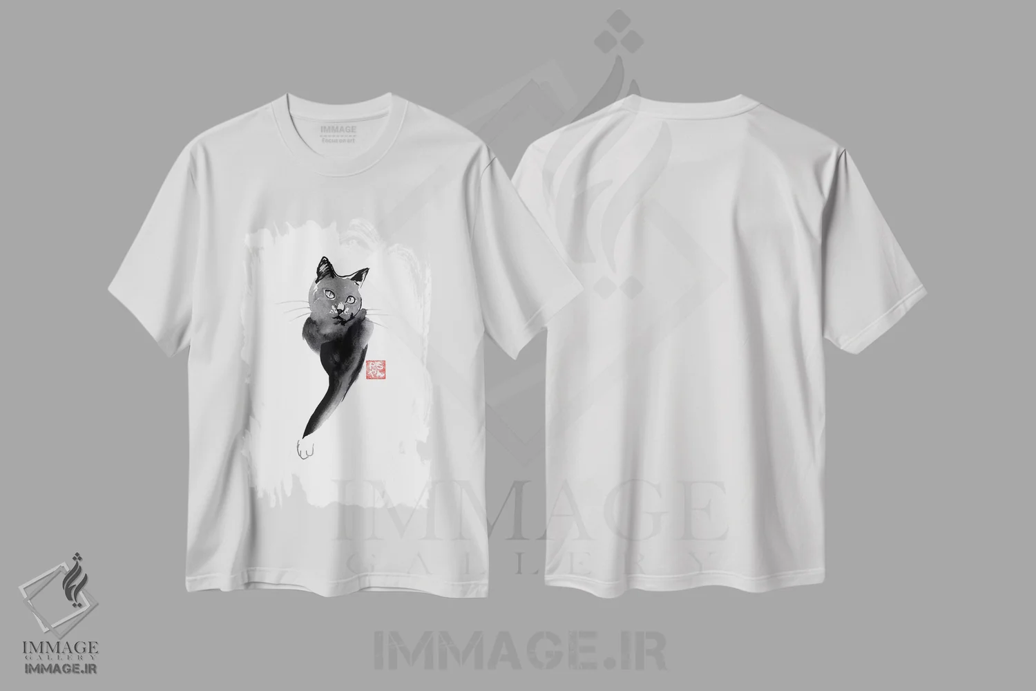 تیشرت سفید طرح دار – تیشرت گرافیکی ,خط گربه ای اثر پِشان immage.ir