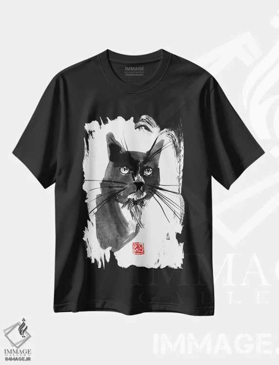 تیشرت مشکی طرح دار – تیشرت گربه ,گربه بیرون اثر پِشان immage.ir