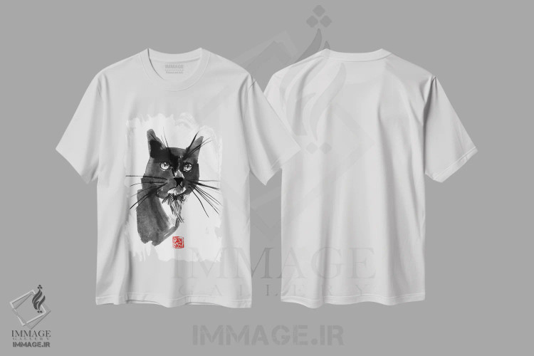 تیشرت سفید طرح دار – تیشرت گربه ,گربه بیرون اثر پِشان فروشگاه ایماژ