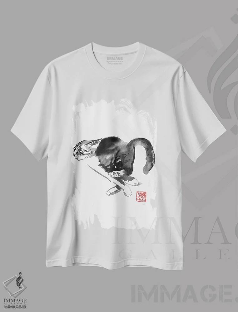 تیشرت سفید طرح دار – تیشرت حیوانات ,گربه در حال دویدن اثر پِشان فروشگاه ایماژ