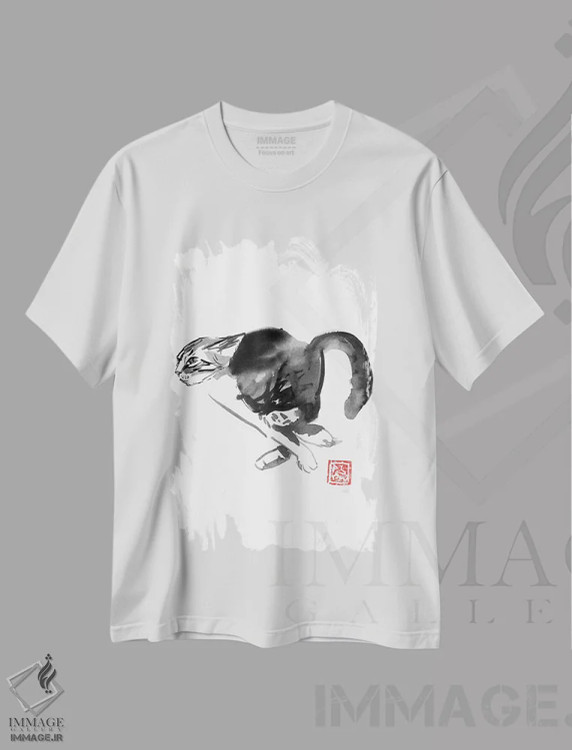 تیشرت سفید طرح دار – تیشرت حیوانات ,گربه در حال دویدن اثر پِشان فروشگاه ایماژ