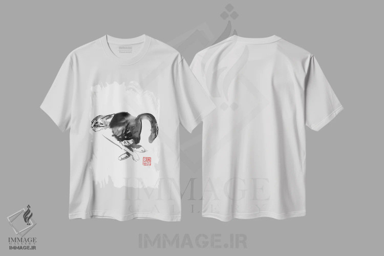 تیشرت سفید طرح دار – تیشرت حیوانات ,گربه در حال دویدن اثر پِشان فروشگاه ایماژ