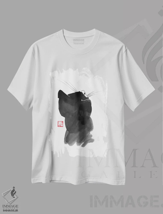 تیشرت سفید طرح دار – تیشرت مینیمال ,پشت گربه اثر پِشان immage.ir