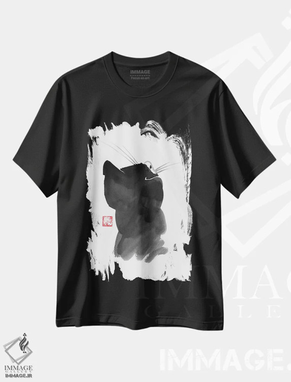 تیشرت مشکی طرح دار – تیشرت مینیمال ,پشت گربه اثر پِشان فروشگاه ایماژ