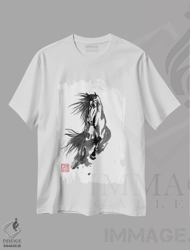 تیشرت سفید طرح دار – تیشرت حیوانات ,اسب در حال دویدن اثر پِشان فروشگاه ایماژ