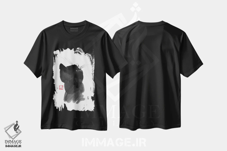 تیشرت مشکی طرح دار – تیشرت مینیمال ,پشت گربه اثر پِشان فروشگاه ایماژ