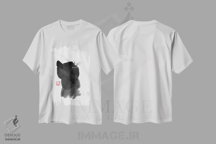 تیشرت سفید طرح دار – تیشرت مینیمال ,پشت گربه اثر پِشان immage.ir