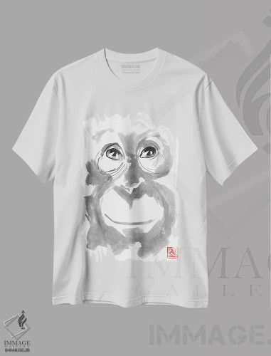 تیشرت سفید طرح دار – تیشرت گرافیکی ,اورانگوتان خندان اثر پِشان فروشگاه ایماژ