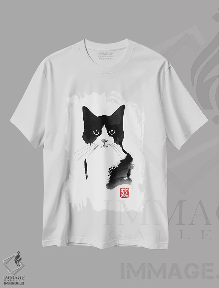 تیشرت سفید طرح دار – تیشرت گربه ,گربه ولگرد اثر پِشان immage.ir