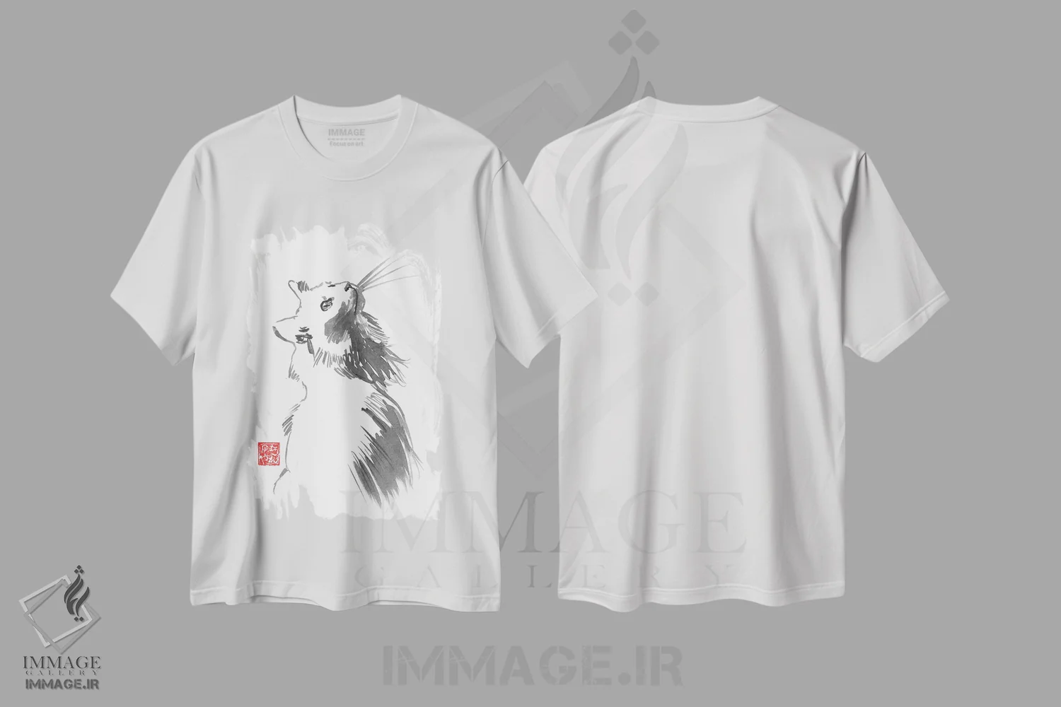 تیشرت سفید طرح دار – تیشرت گربه ,هدف اثر پِشان immage.ir