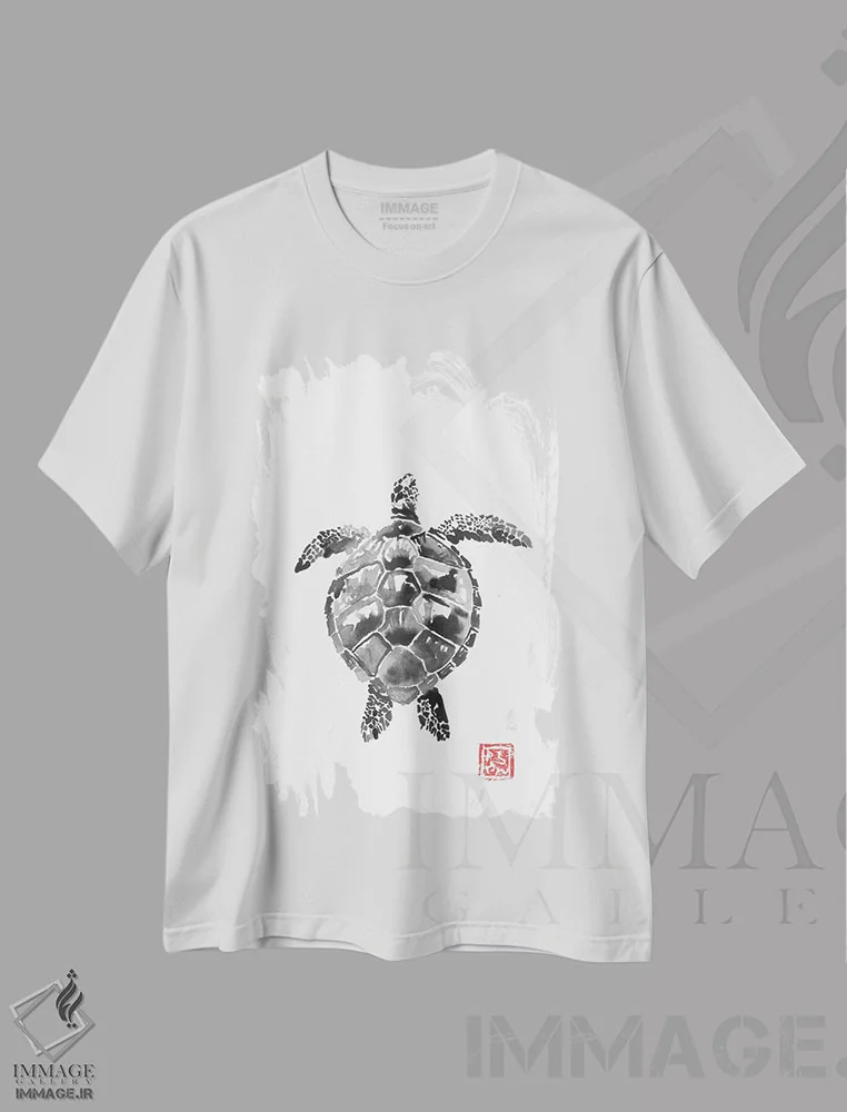 تیشرت سفید طرح دار – تیشرت حیوانات ,لاک پشت اثر پِشان فروشگاه ایماژ