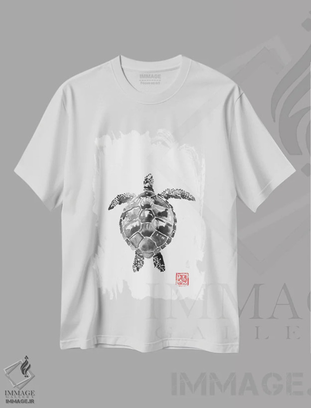 تیشرت سفید طرح دار – تیشرت حیوانات ,لاک پشت اثر پِشان فروشگاه ایماژ