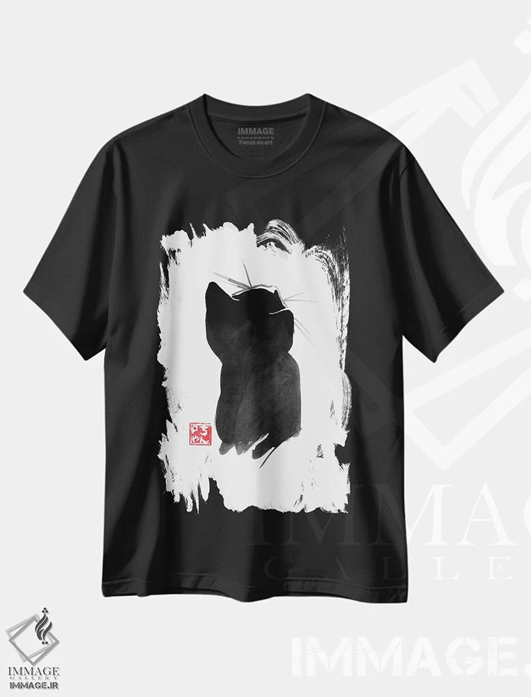 تیشرت مشکی طرح دار – تیشرت مینیمالیستی ,پشت گربه اثر پِشان فروشگاه ایماژ