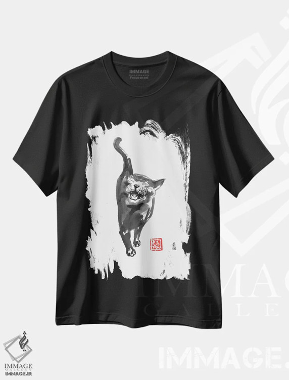 تیشرت مشکی طرح دار – تیشرت گربه ,می خواهم بیرون بروم اثر پِشان immage.ir
