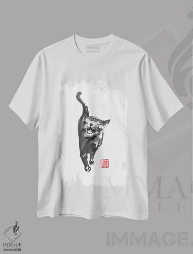 تیشرت سفید طرح دار – تیشرت گربه ,می خواهم بیرون بروم اثر پِشان فروشگاه ایماژ