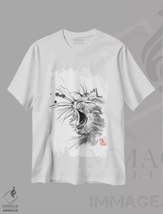 تیشرت سفید طرح دار – تیشرت گربه ,گربه در حال خمیازه اثر پِشان فروشگاه ایماژ