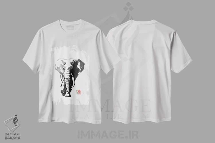 تیشرت سفید طرح دار – تیشرت حیات وحش ,فیل راه رونده اثر پِشان immage.ir