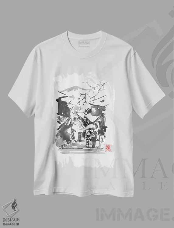 تیشرت سفید طرح دار – تیشرت منظره ,کوه فوجی در برف اثر پِشان فروشگاه ایماژ