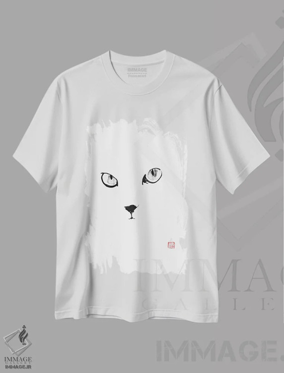 تیشرت سفید طرح دار – تیشرت مینیمالیستی ,چشم های گربه اثر پِشان immage.ir