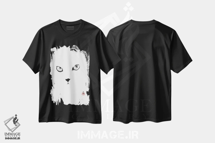 تیشرت مشکی طرح دار – تیشرت مینیمالیستی ,چشم های گربه اثر پِشان فروشگاه ایماژ