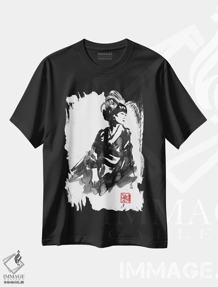 تیشرت مشکی طرح دار – تیشرت پرتره ,گیشا اثر پِشان فروشگاه ایماژ