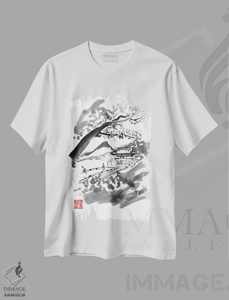 تیشرت سفید طرح دار – تیشرت ژاپنی ,معبد اثر پِشان فروشگاه ایماژ