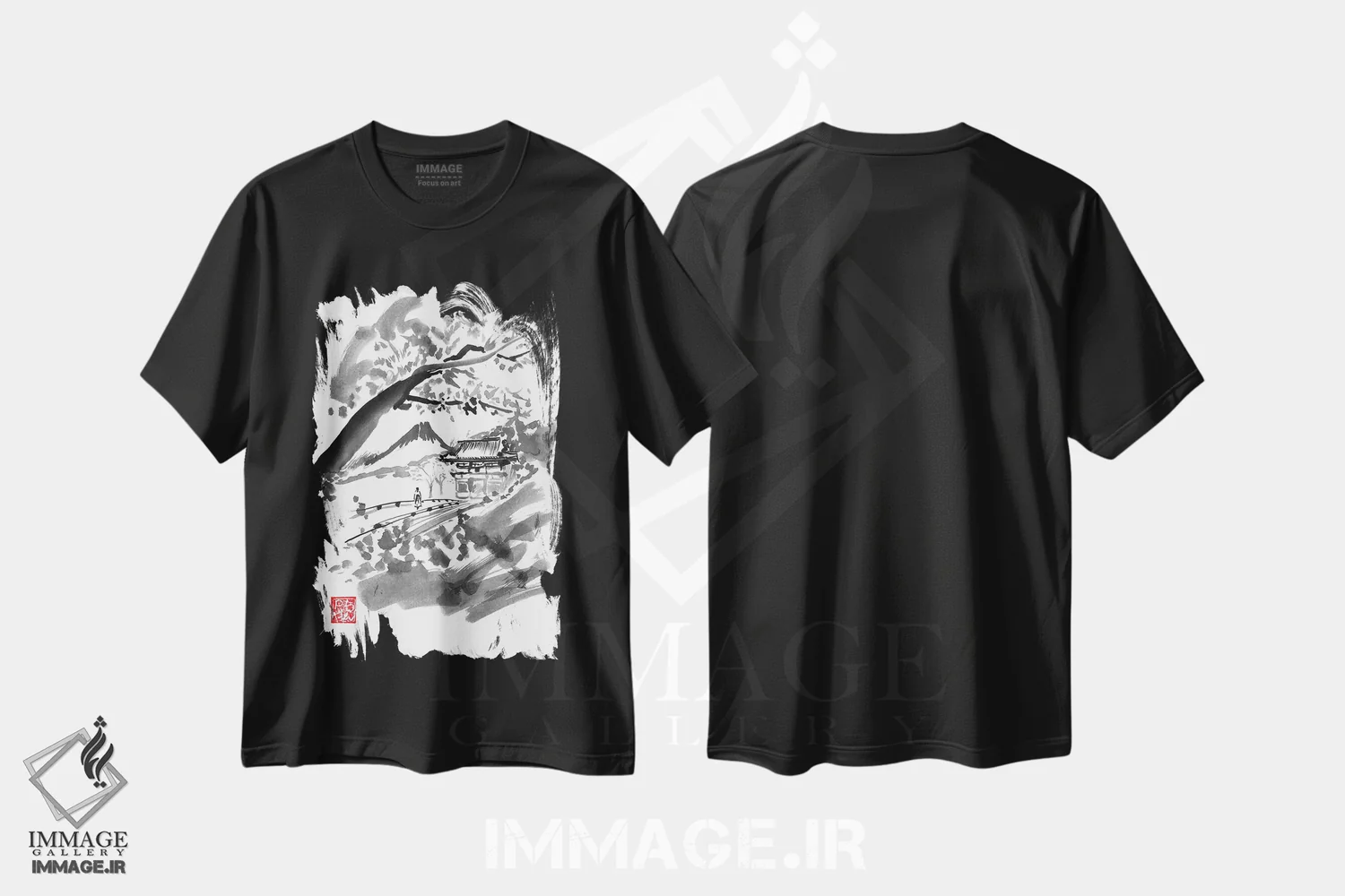 تیشرت مشکی طرح دار – تیشرت ژاپنی ,معبد اثر پِشان immage.ir