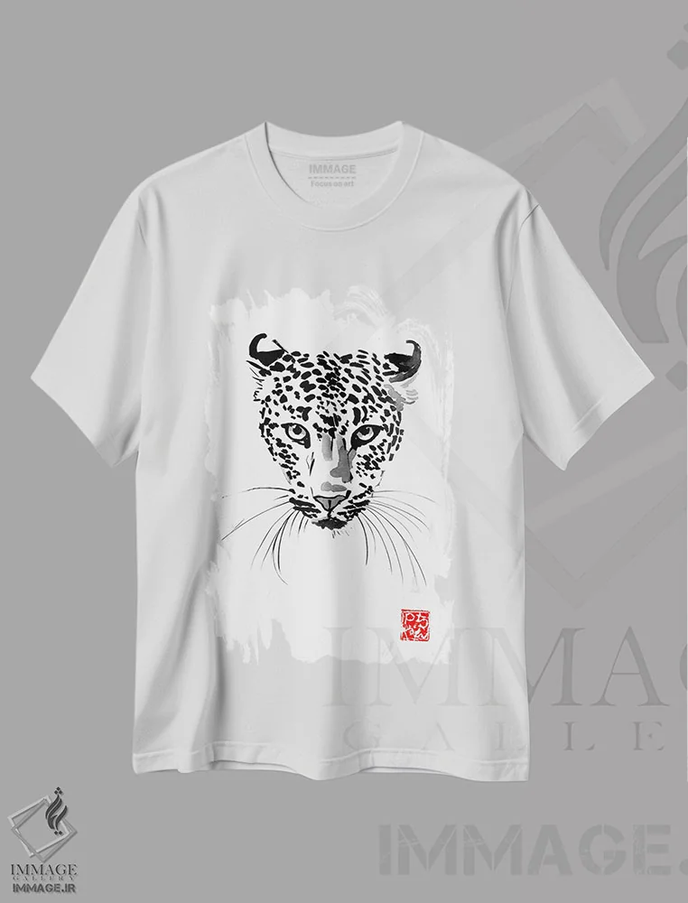 تیشرت سفید طرح دار – تیشرت حیوانات وحشی ,پلنگ اثر پِشان immage.ir