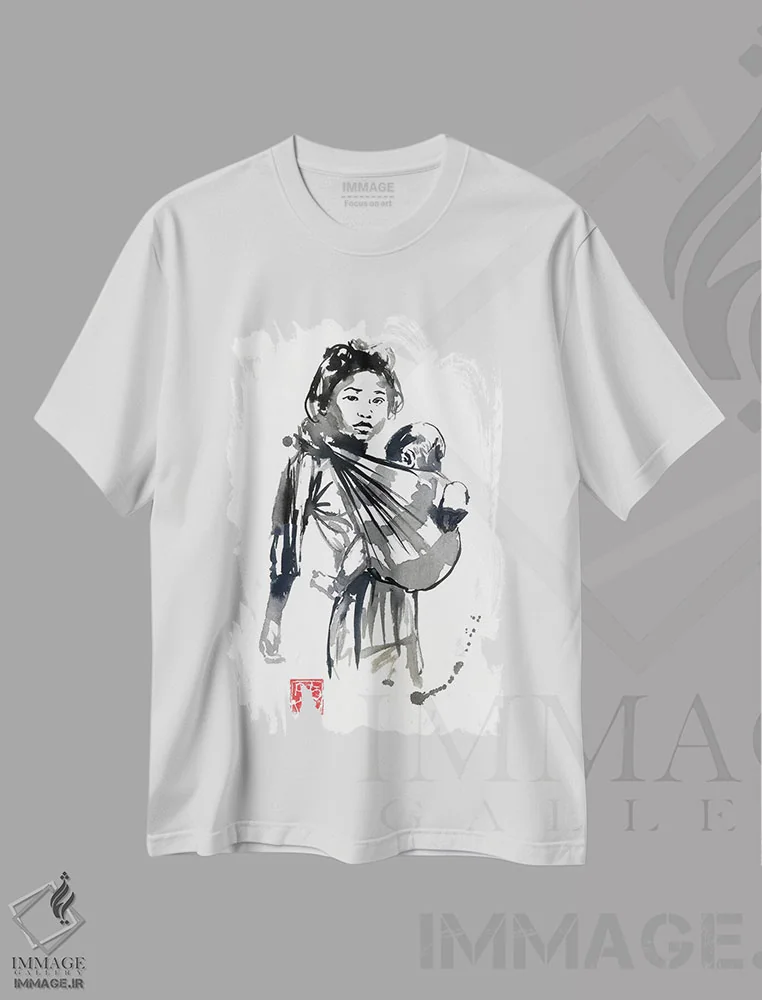 تیشرت سفید طرح دار دختر و کودک، دکور آسیایی اثر پِشان | immage.ir