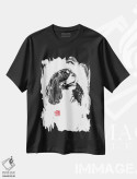 تیشرت مشکی طرح دار کاوالیر کینگ چارلز، هنر تزئینی سیاه و سفید اثر پِشان | فروشگاه ایماژ