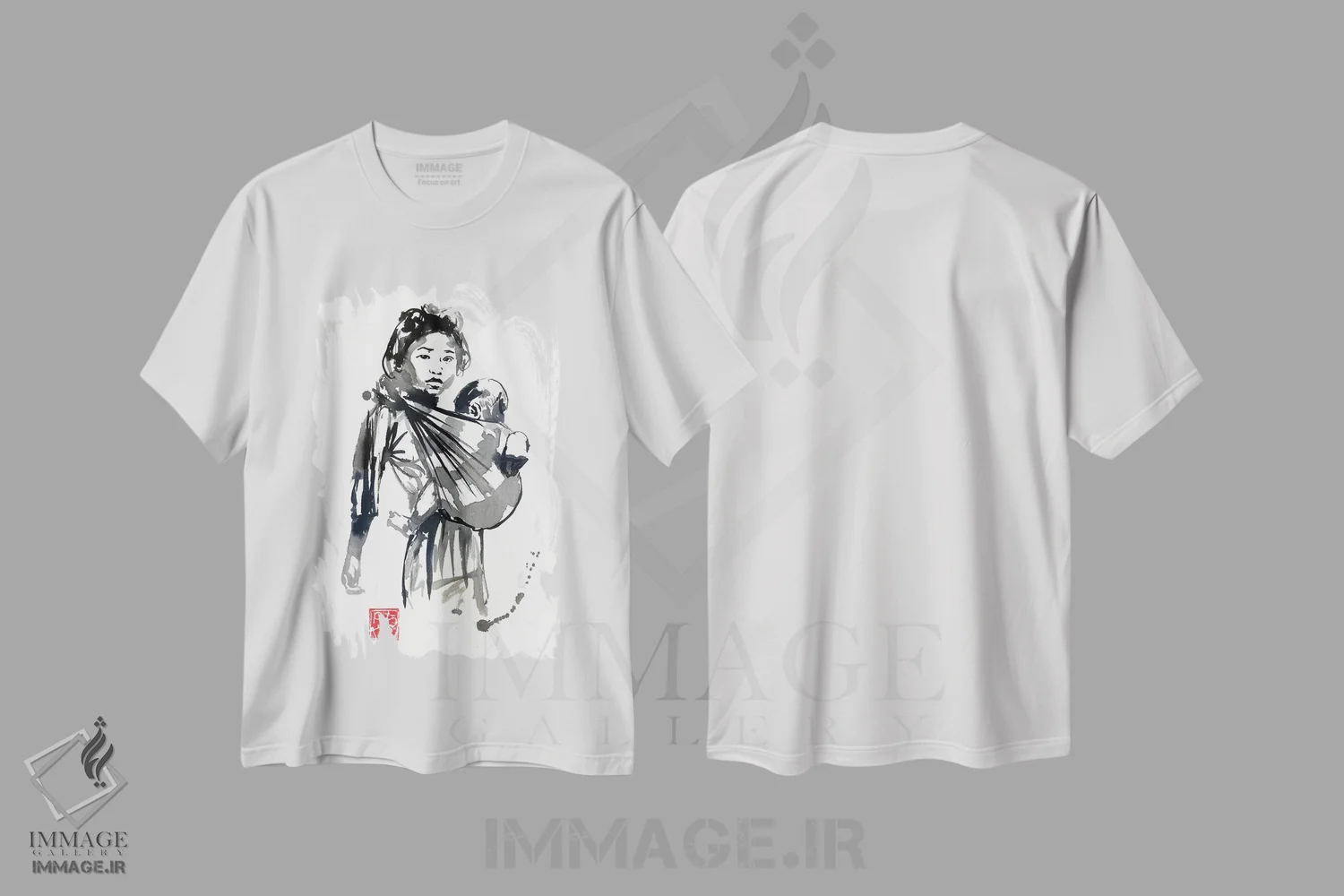 تیشرت سفید طرح دار دختر و کودک، دکور آسیایی اثر پِشان | immage.ir
