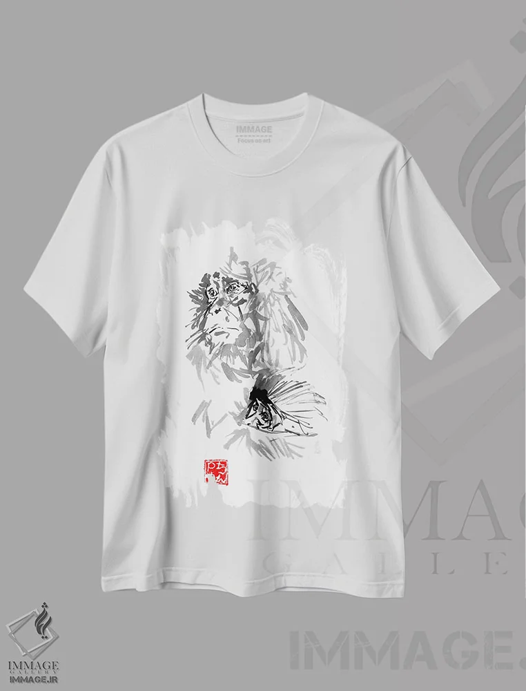 تیشرت سفید طرح دار خانواده میمون، دکور آسیایی اثر پِشان | immage.ir