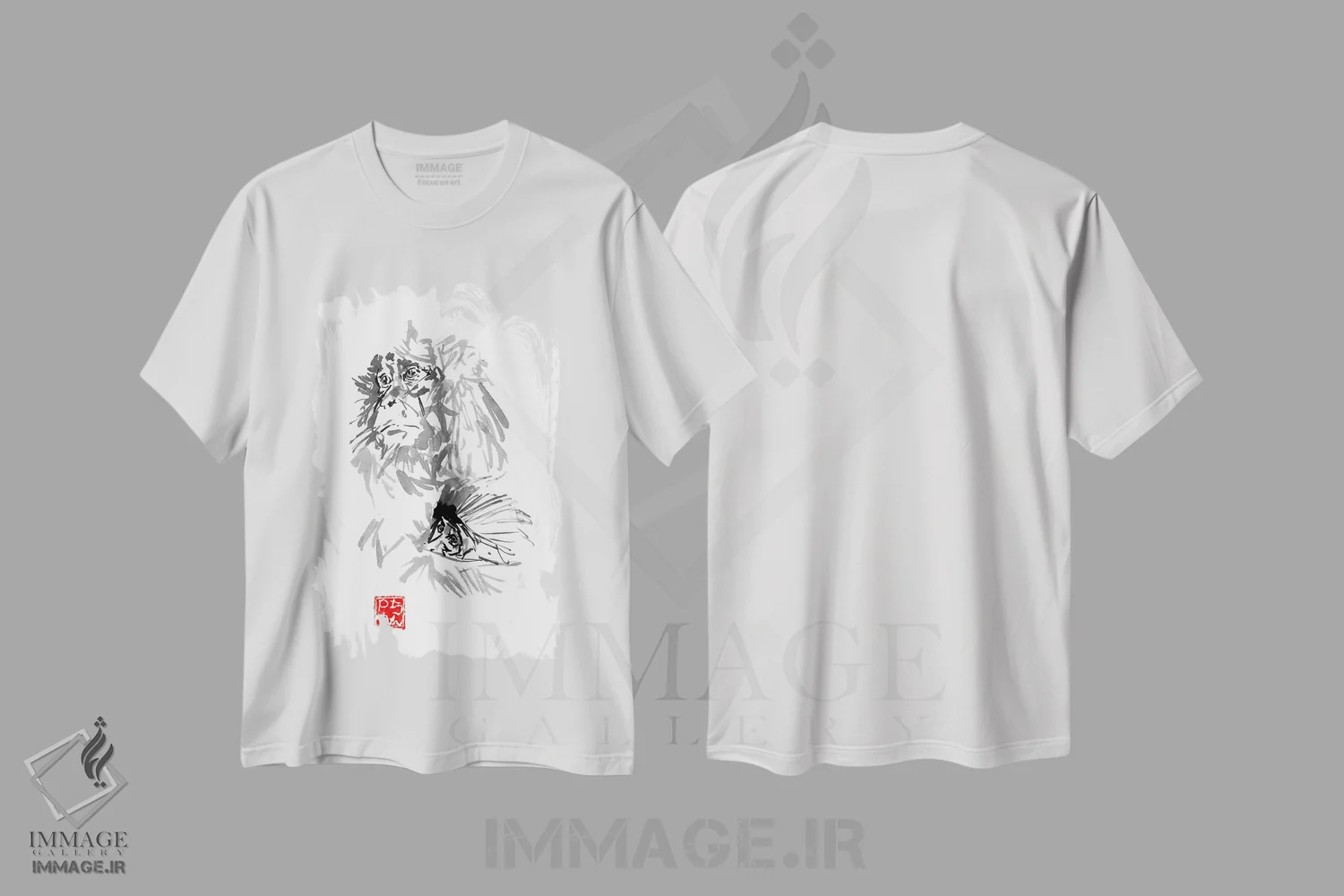 تیشرت سفید طرح دار خانواده میمون، دکور آسیایی اثر پِشان | immage.ir