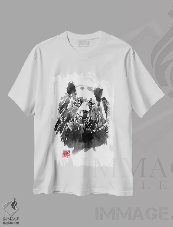 تیشرت سفید طرح دار خرس، هنر تزئینی سیاه و سفید اثر پِشان | فروشگاه ایماژ
