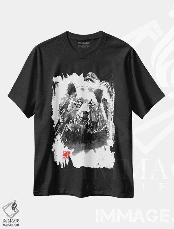 تیشرت مشکی طرح دار خرس، هنر تزئینی سیاه و سفید اثر پِشان | immage.ir