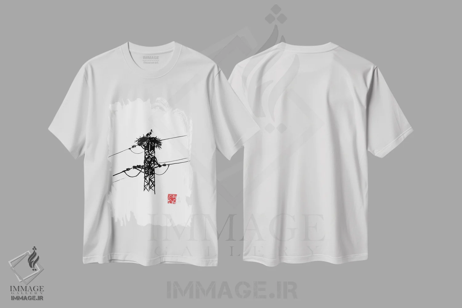 تیشرت سفید طرح دار لانه لک لک، هنر تزئینی سیاه و سفید اثر پِشان | immage.ir