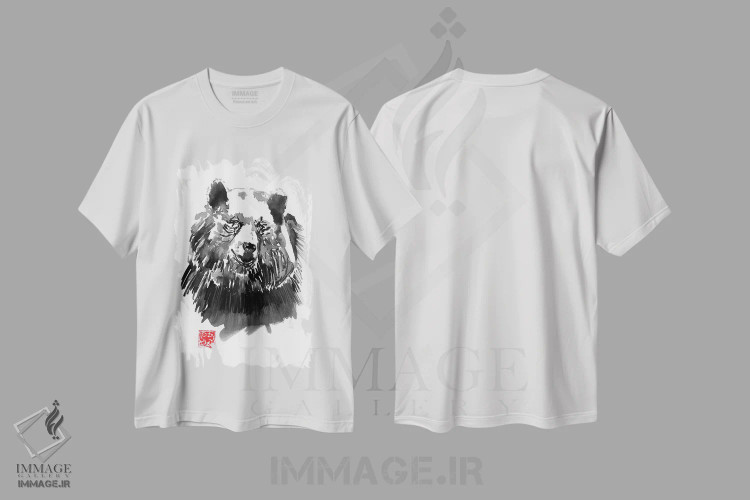تیشرت سفید طرح دار خرس، هنر تزئینی سیاه و سفید اثر پِشان | فروشگاه ایماژ
