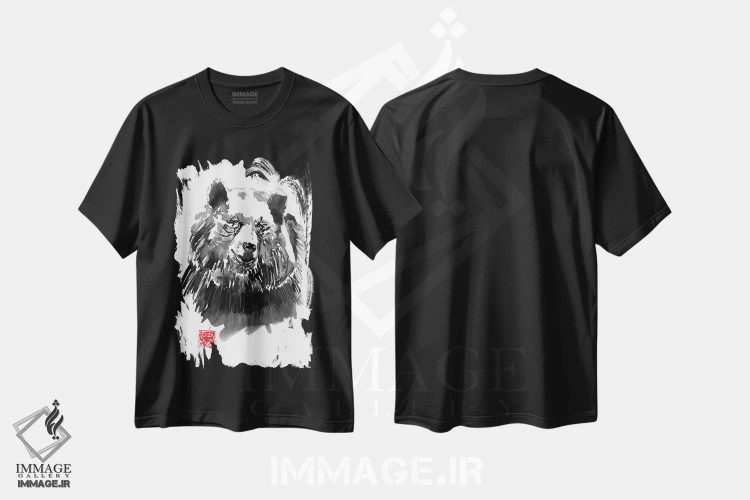 تیشرت مشکی طرح دار خرس، هنر تزئینی سیاه و سفید اثر پِشان | immage.ir