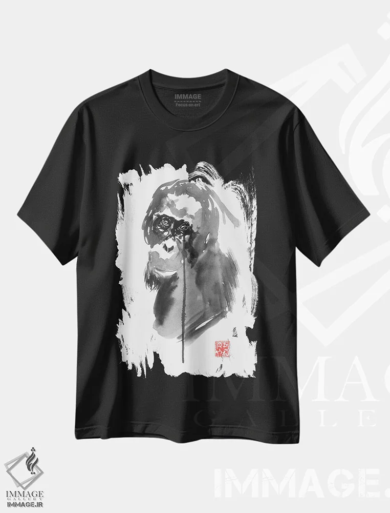 تیشرت مشکی طرح دار بورنئو ۴، هنر تزئینی سیاه و سفید اثر پِشان | فروشگاه ایماژ