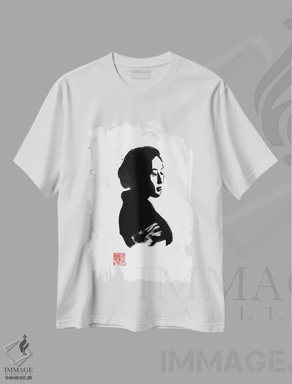 تیشرت سفید طرح دار گیشا در لباس سیاه، دکور آسیایی اثر پِشان | immage.ir