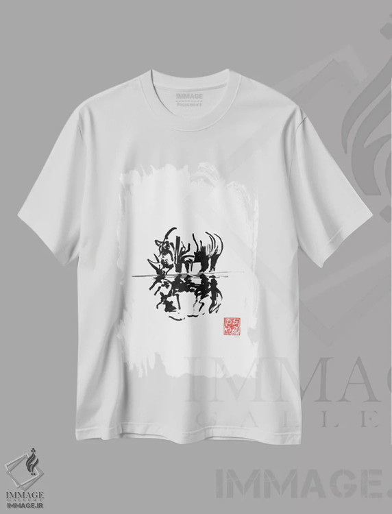 تیشرت سفید طرح دار کرگدن، هنر تزئینی سیاه و سفید اثر پِشان | immage.ir