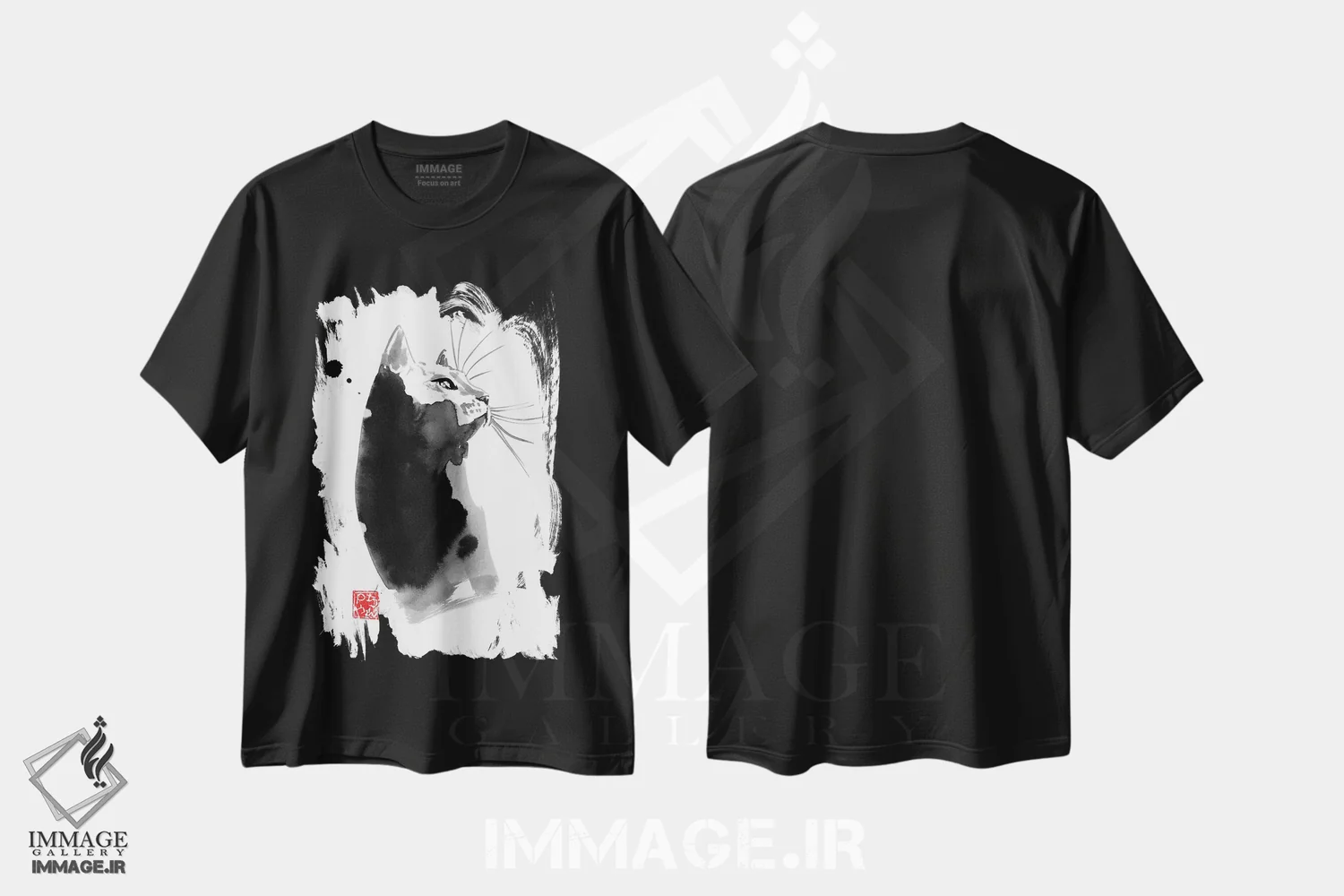 تیشرت مشکی طرح دار گربه خال خالی، هنر تزئینی سیاه و سفید اثر پِشان | immage.ir