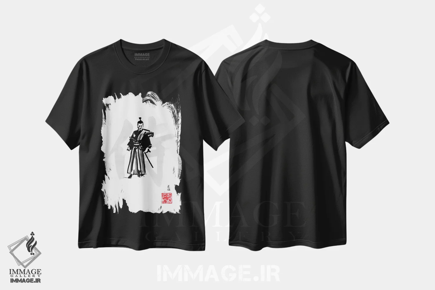 تیشرت مشکی طرح دار سامورایی، دکور آسیایی اثر پِشان | immage.ir