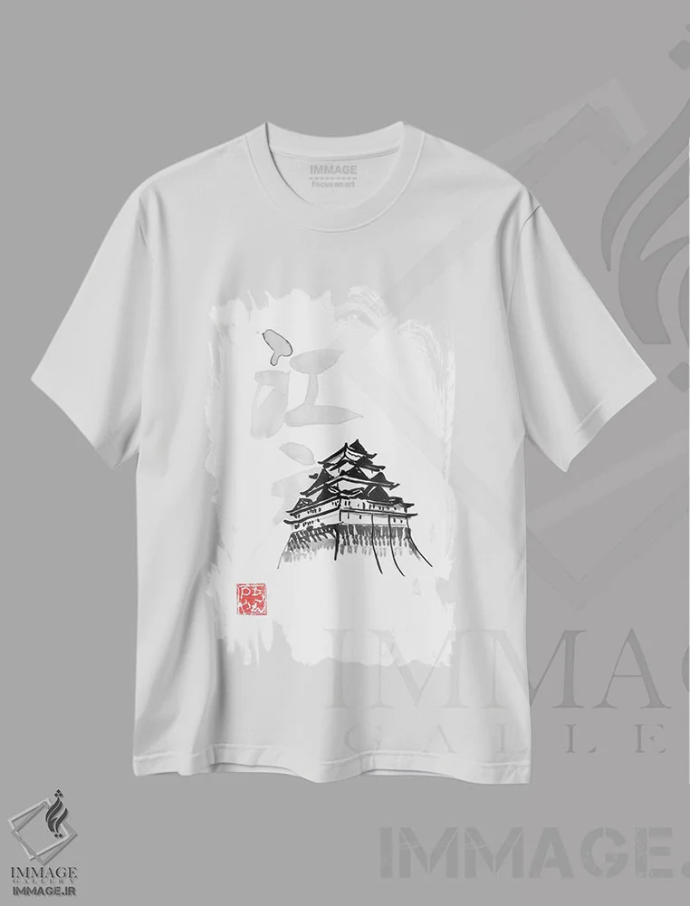 تیشرت سفید طرح دار ادو ۲، دکور آسیایی اثر پِشان | فروشگاه ایماژ