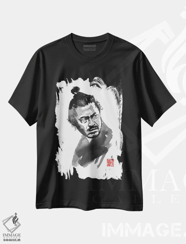 تیشرت مشکی طرح دار توشیرو سامورایی، دکور آسیایی اثر پِشان | فروشگاه ایماژ