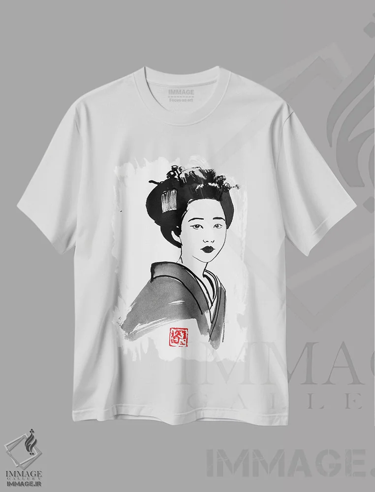 تیشرت سفید طرح دار گیشا در نقش اصلی، دکور آسیایی اثر پِشان | immage.ir