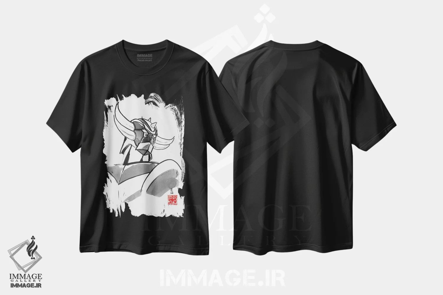 تیشرت مشکی طرح دار گلدوراک ۲، دکور آسیایی اثر پِشان | فروشگاه ایماژ